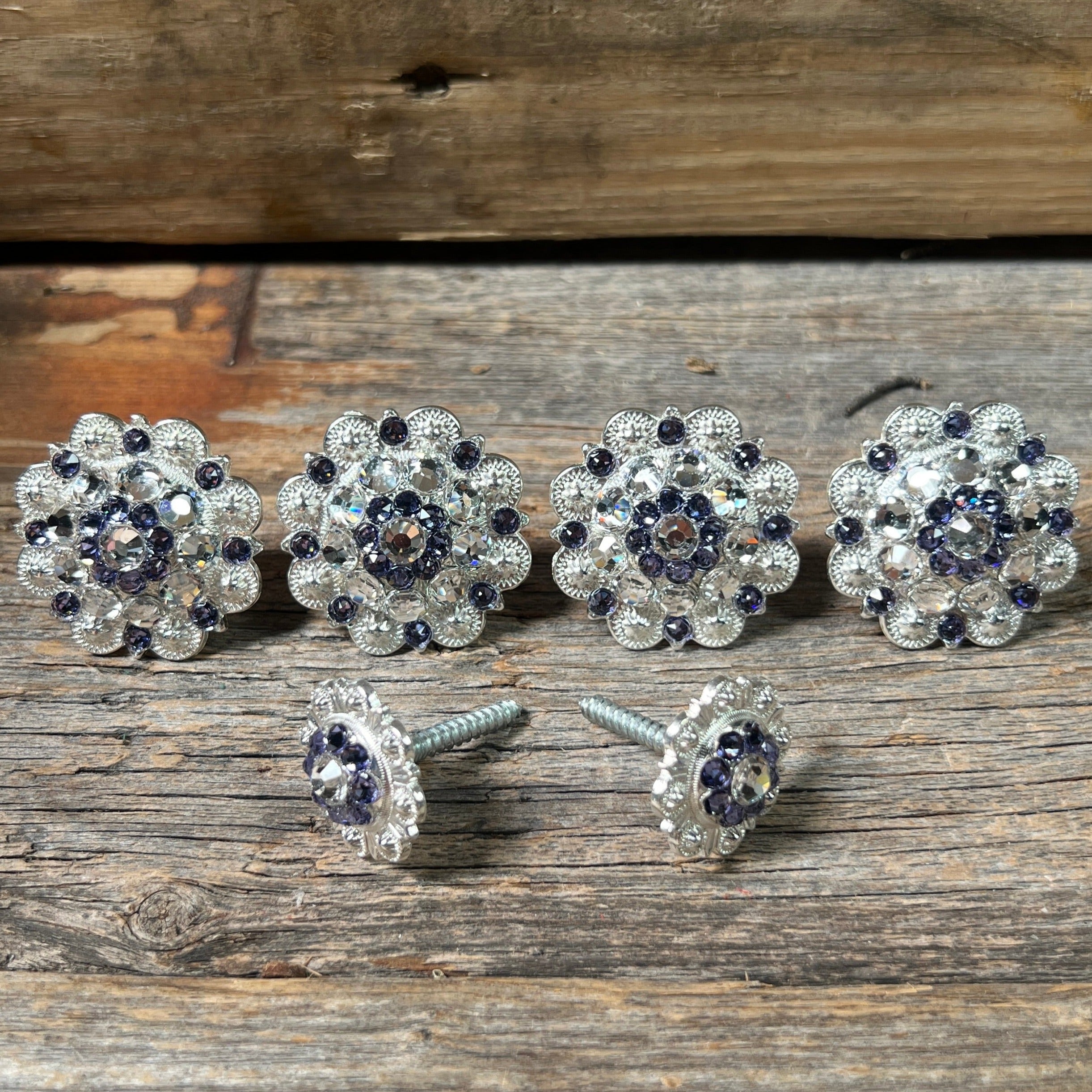 Bright Silver Lilac & Clear Saddle Conchos for Western Horse Tack - Premium Metal Decorations for Belts, Bags & Leather Crafts - Perfect for Cowboy Boots, Equestrian Gear & DIY Projects