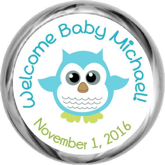 Adorable Baby Boy Owl Stickers for Baby Showers - Perfect for KISSES Candy Decorations, Nursery Wall Art & Party Favors