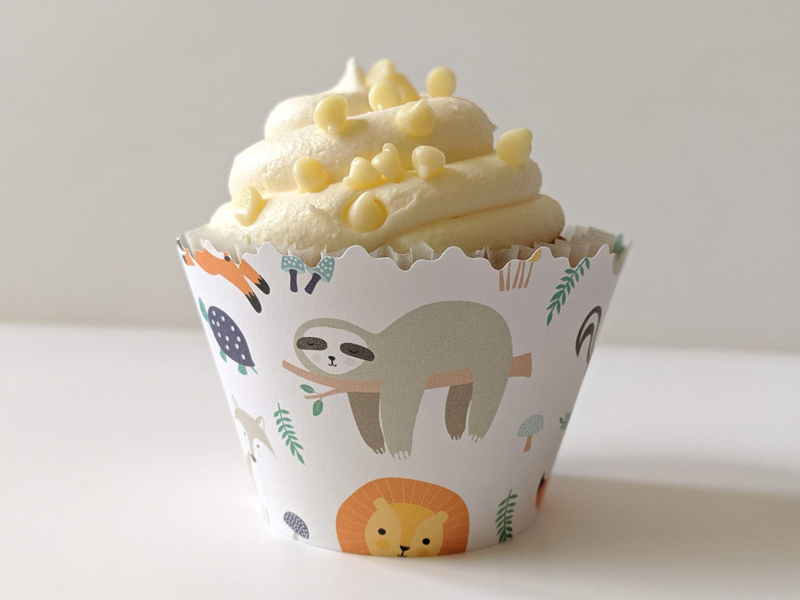 Adjustable Cupcake Wrappers for Baby Shower & Gender Reveal Party - Set of 12 Baby Animal & Woods Designs - Perfect for Birthday Celebrations, Baby Showers, and Gender Reveal Parties