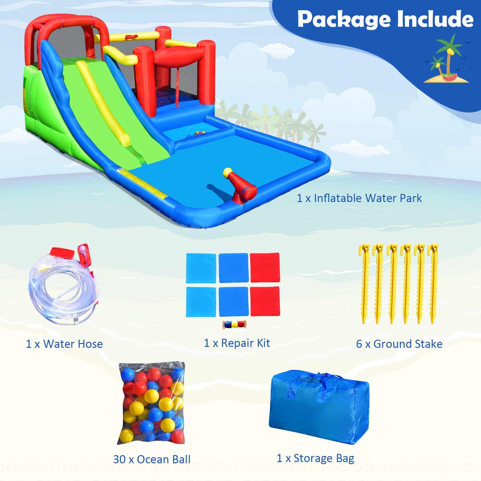 **HONEY JOY 7-in-1 Giant Inflatable Water Slide & Bounce House - Double Long Slide, Splash Pool, Backyard Water Park for Kids & Adults (Blower Not Included) - Perfect for Summer Parties, Birthdays & Outdoor Fun**