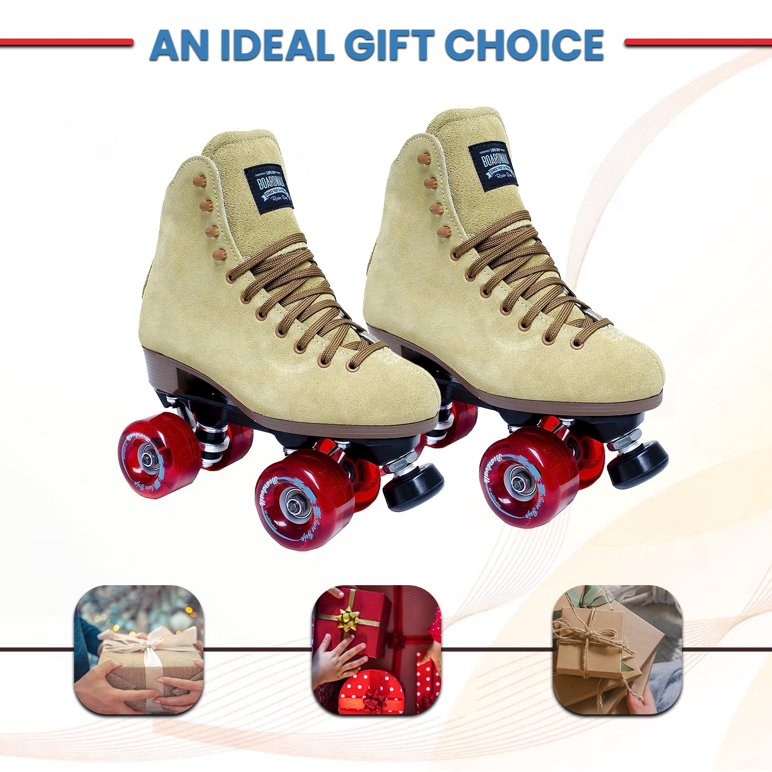 Sure Grip Tan Boardwalk Outdoor Roller Skates for Men & Women | 65mm Wheels, Nylon Sole, ABEC 3 Bearings | Adjustable Rubber Stoppers | Perfect for Park Trails, Fitness, and Outdoor Adventures