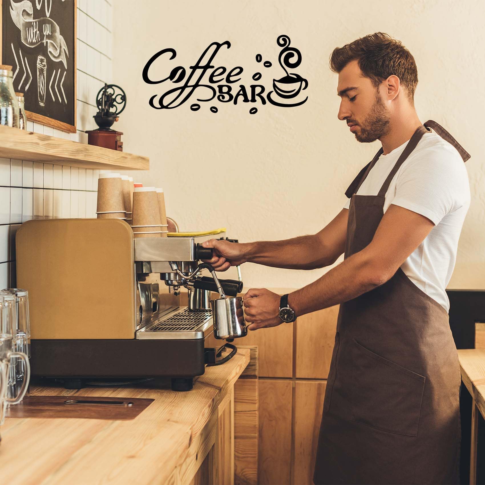 Vinyl Coffee Bar Wall Decals - Coffee Station Decor Stickers for Kitchen, Restaurant & Office - 50x24cm Cafe Wall Art - Perfect for Coffee Shops, Pubs & Home Bar Decor