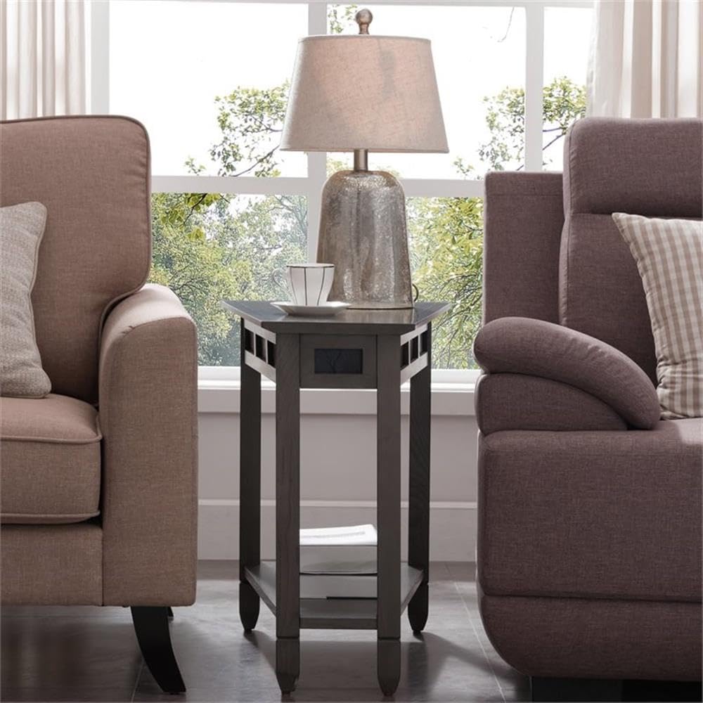 BOWERY HILL Wood Wedge Table with Shelf - Smoke Gray/Black Slate End Table for Living Room, Bedroom & Office - Modern Side Table with Storage Shelf for Small Spaces