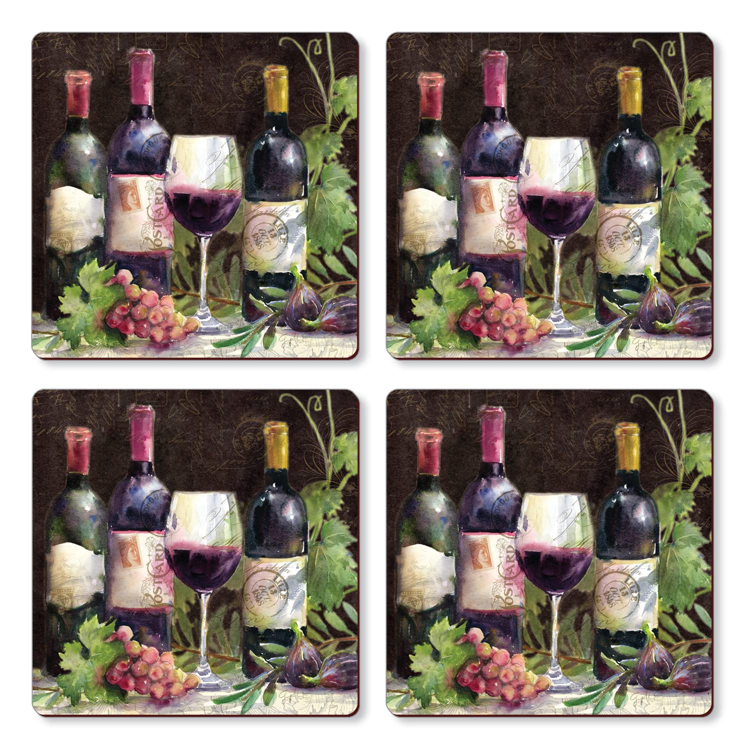 Rustic Wine Cork Coasters Set of 4 - Natural Hardboard Drink Coasters with Cork Backing | Heat Resistant & Easy to Clean | Made in USA | Perfect for Wine Bars, Home Decor, and Dinner Parties