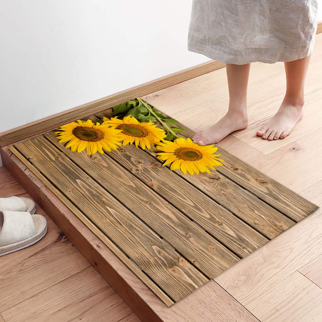 Farmhouse Sunflower Kitchen Rugs Set of 2 - Non-Slip Washable Anti-Fatigue Mats for Kitchen, Bathroom & Living Room (19.7x31.5in + 19.7x63in) | Rustic Decor, Absorbent Doormat for Home, Bedroom & Entryway - Perfect for Farmhouse Style & High Traffic Areas