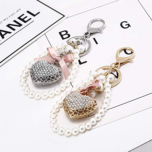 Fuqimanman2020 Elegant Crystal Heart Keychain with Rhinestone Bow & Pearl Accents - Perfect Valentine's Day Jewelry Gift for Her | Romantic Present, Anniversary Keepsake, Purse Accessory