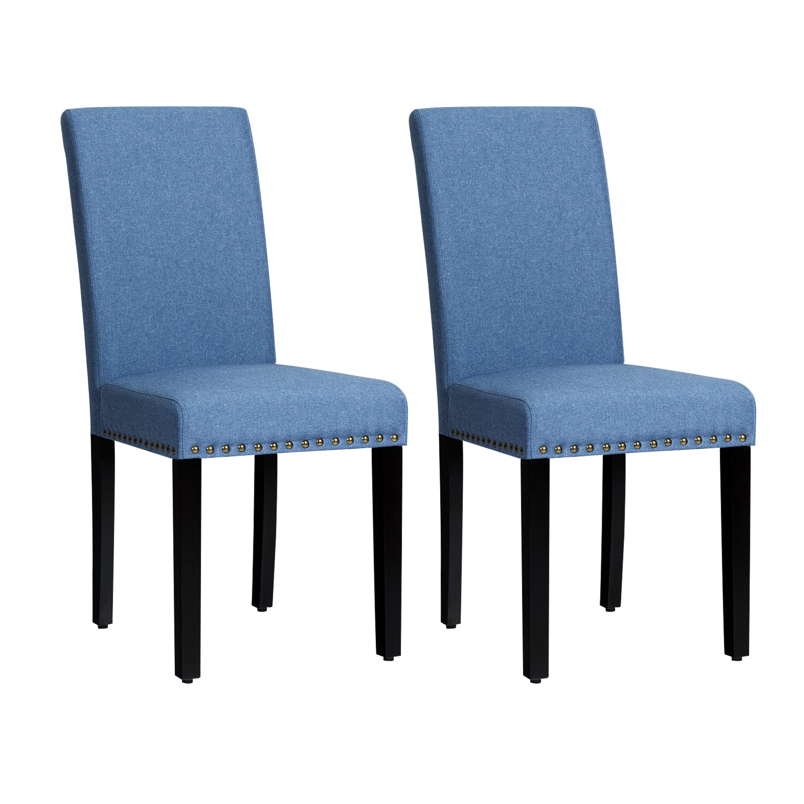 NAFORT Modern Fabric Dining Chairs Set of 2 - Solid Wood Upholstered Kitchen Chairs with Padded Seat & Copper Nail Accents, Easy Assembly, Blue - Perfect for Dining Room, Breakfast Nook & Small Space Decor