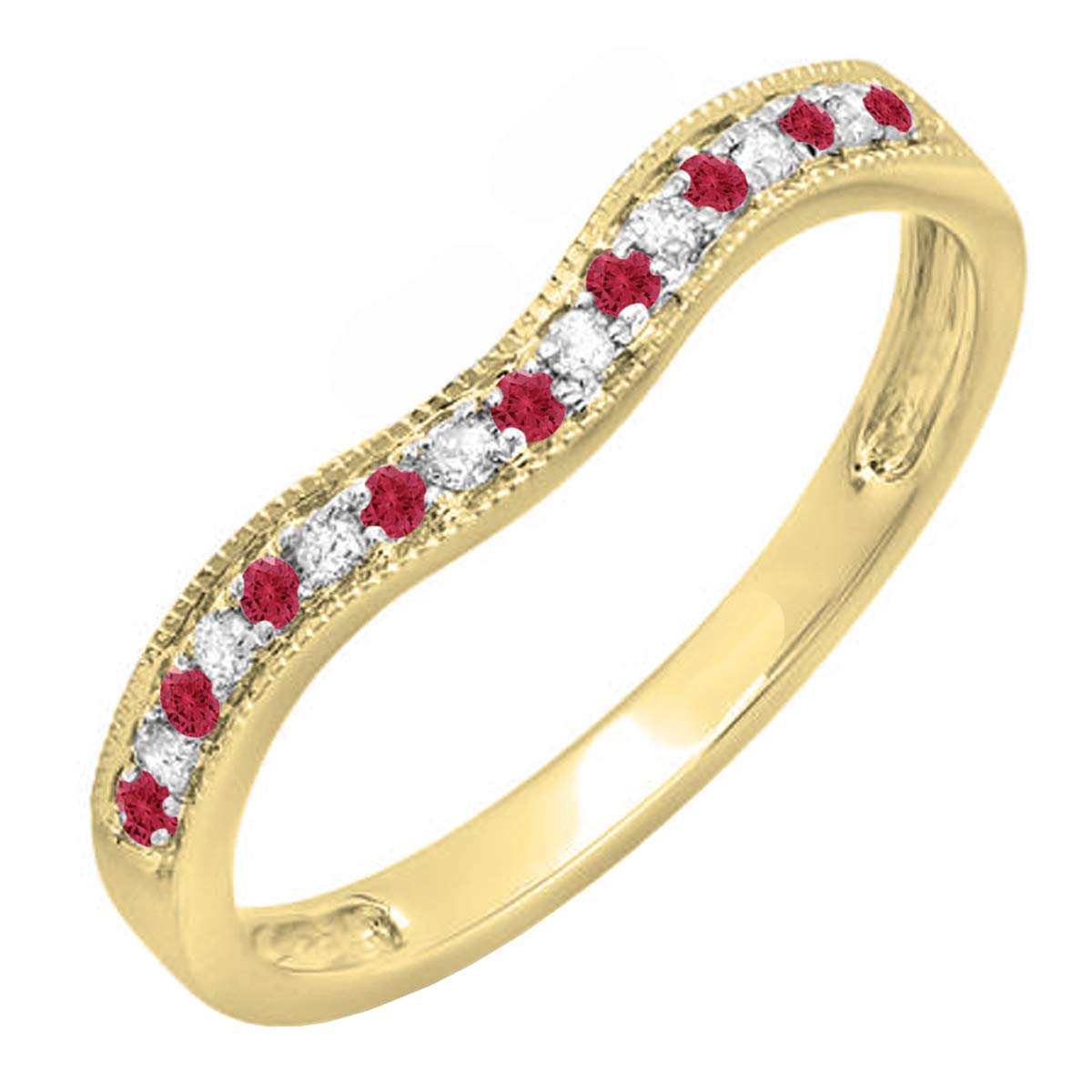14K Solid Gold Round Ruby & White Diamond Women's Anniversary Wedding Band Guard Ring - Perfect for Anniversaries, Engagements & Special Occasions