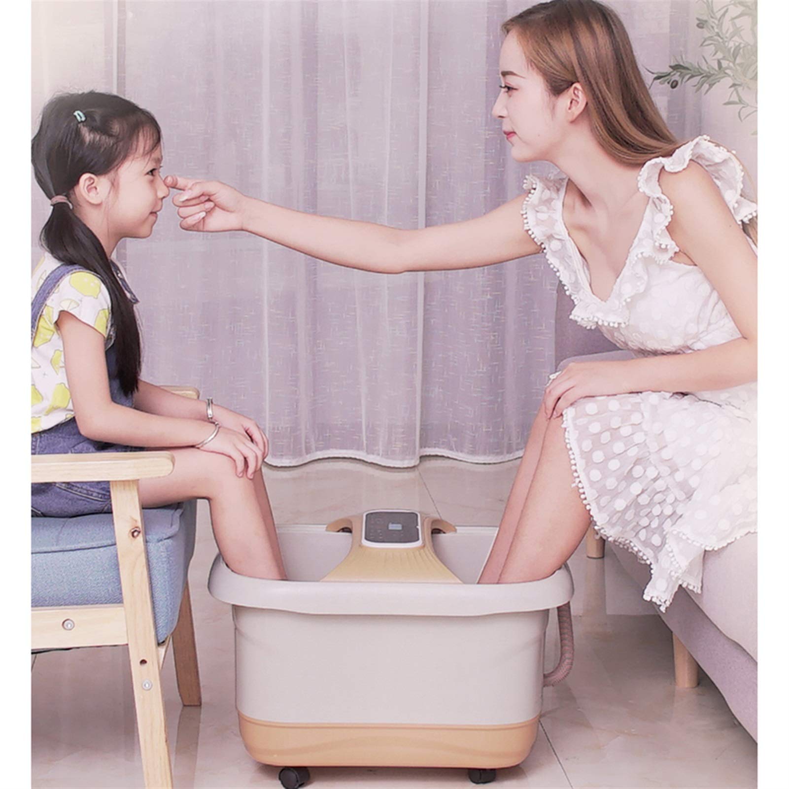 Automatic Heating Massage Foot Spa Tub - 3-in-1 Parent-Child Foot Bath with Temperature Control, 35 x 52 x 39cm (Yellow) - Perfect for Relaxation, Family Bonding & Home Spa Therapy