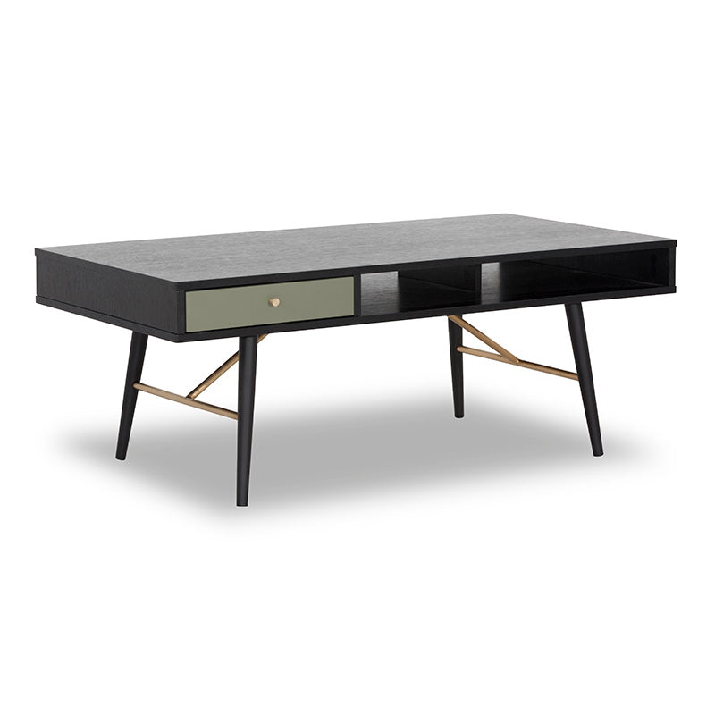 OMARI 117cm Black & Green Oak Coffee Table - Modern Living Room Furniture for Home Decor & Relaxation