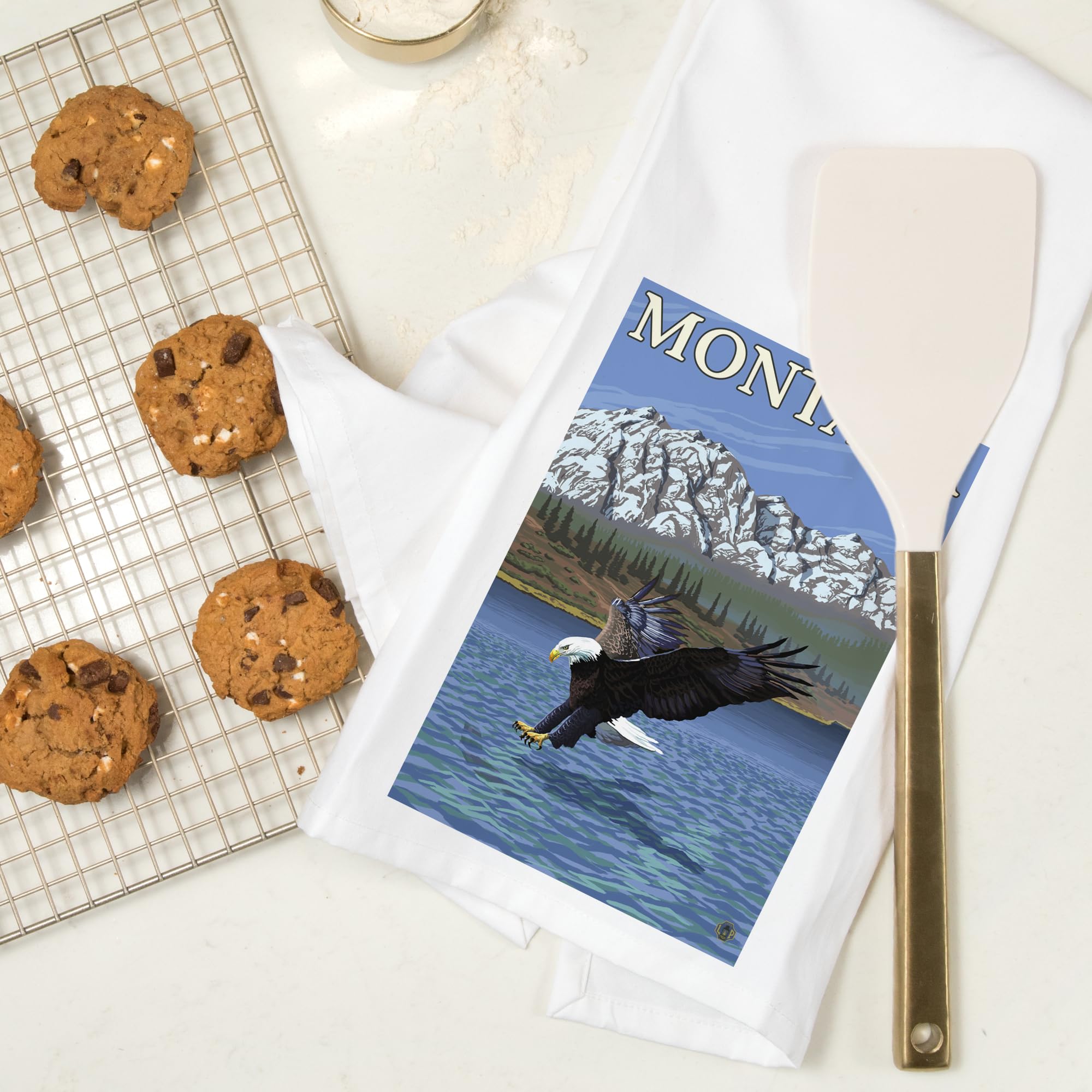 Lantern Press Bald Eagle Diving Cotton Tea Towel - 100% Premium Cotton Decorative Hand Towel for Kitchen & Home Decor | Perfect for Dish Drying, Gift Giving & Cabin Decor