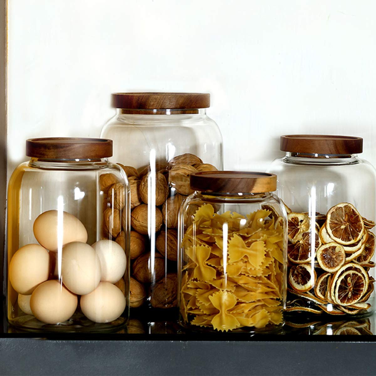 Bekith 2-Pack 42oz (1250ml) Glass Storage Jars with Wooden Lids - Airtight Food Containers for Pantry Organization - Perfect for Storing Coffee, Tea, Sugar, Flour, Rice, Beans & Dry Goods - Kitchen & Home Storage Solution