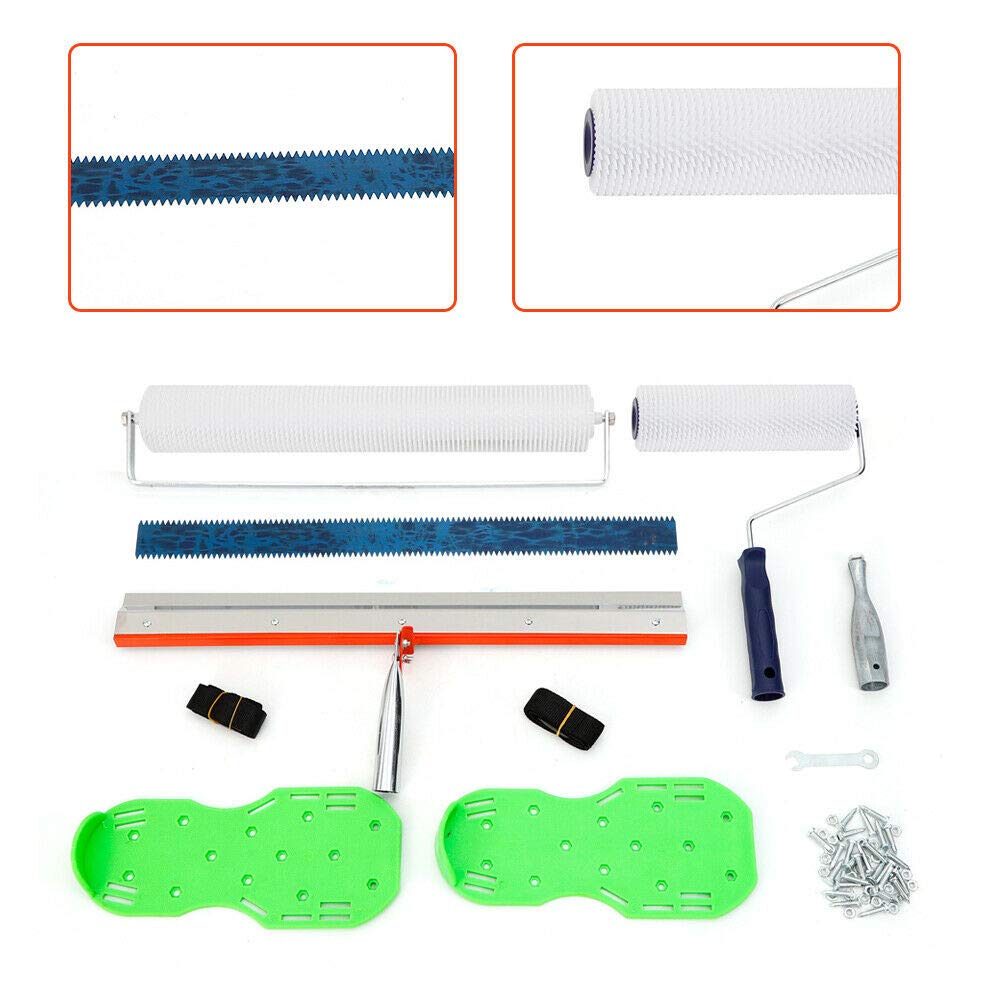 Self-Leveling Cement Tool Kit - Epoxy Floor Roller Kit with Roller Brush, Floor Construction Spike Shoes & Self-Leveling Rake for Smooth Concrete Floors | Perfect for DIY Home Renovation, Garage Flooring & Commercial Construction Projects