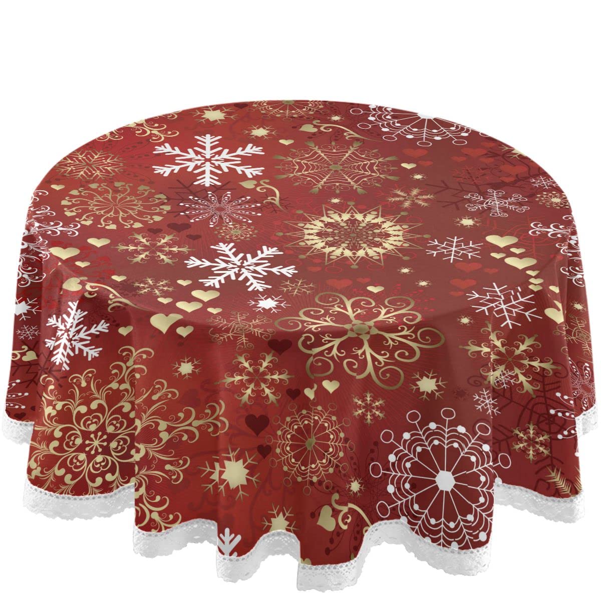 60 Inch Round Christmas Tablecloth - Red & Gold Snowflake Design, Waterproof Table Cover for Holiday Dining, Outdoor Wedding, Party Decor | Perfect for Christmas Dinner, Festive Gatherings & Home Decor