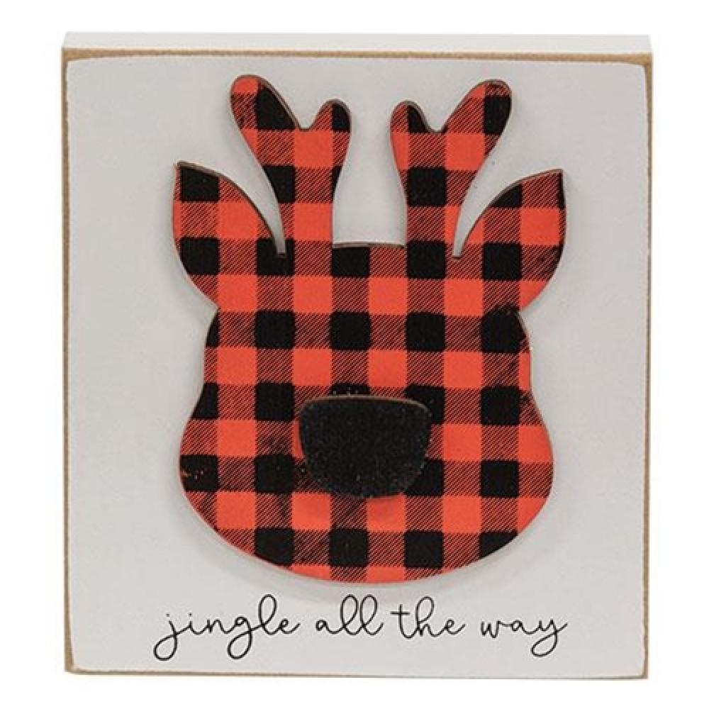 Festive Plaid Reindeer Christmas Block Decor - Holiday Home Decor, Xmas Table Centerpiece, Winter Mantel Display for Cozy Seasonal Ambiance