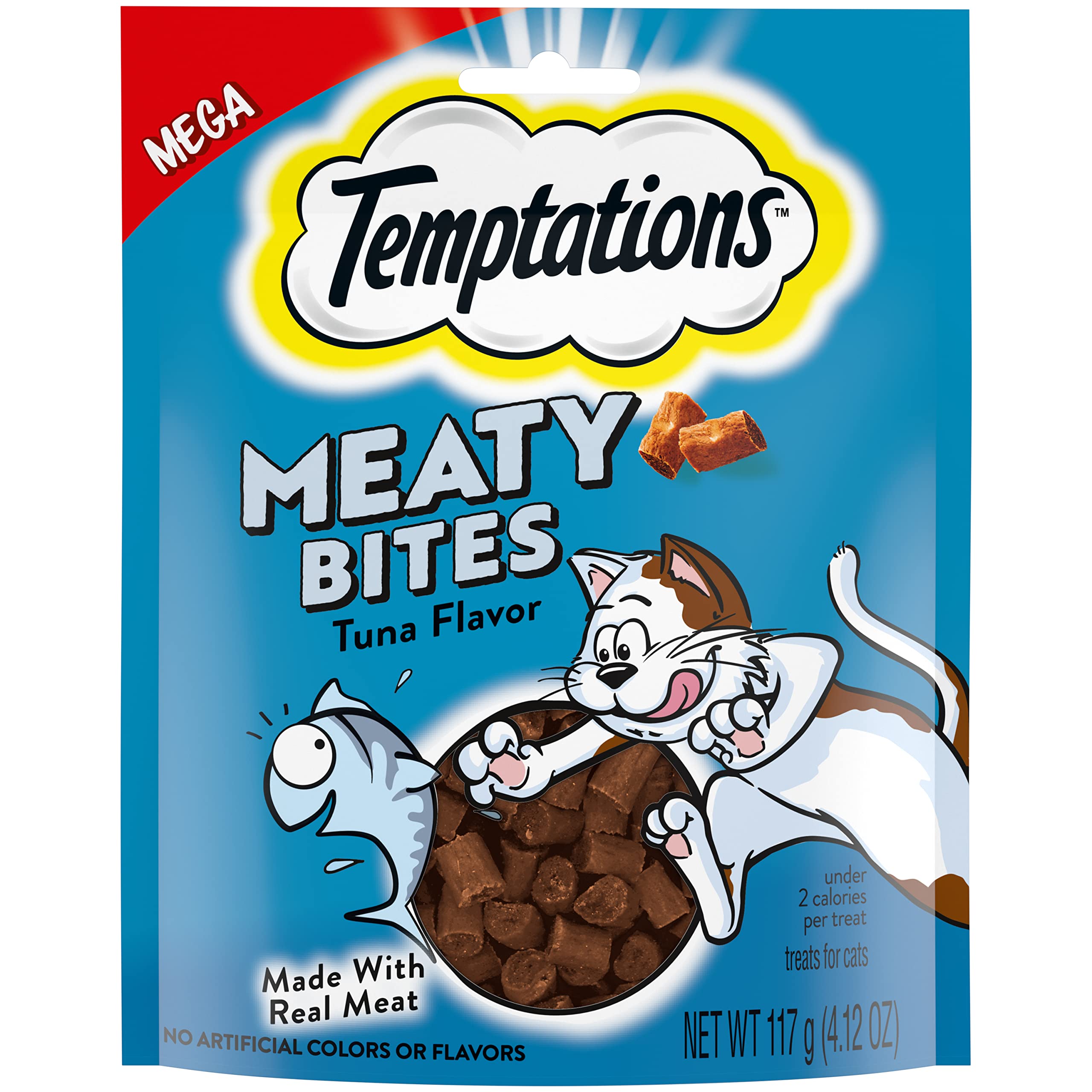 Temptations Meaty Bites Soft & Savory Cat Treats - Tuna Flavor (4.12oz Pouch) | Delicious Reward for Indoor Cats | Perfect for Training & Bonding