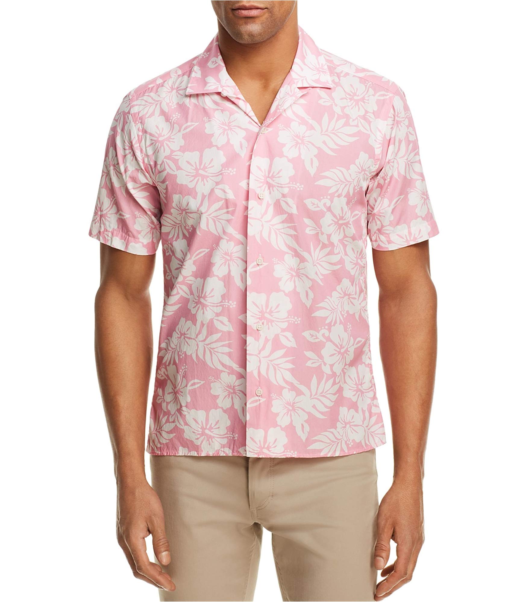 Gitman & Co Men's Tropical Print Button-Up Shirt - Pink Short Sleeve Casual Shirt Small | Beach Vacation, Summer Party & Outdoor Wear