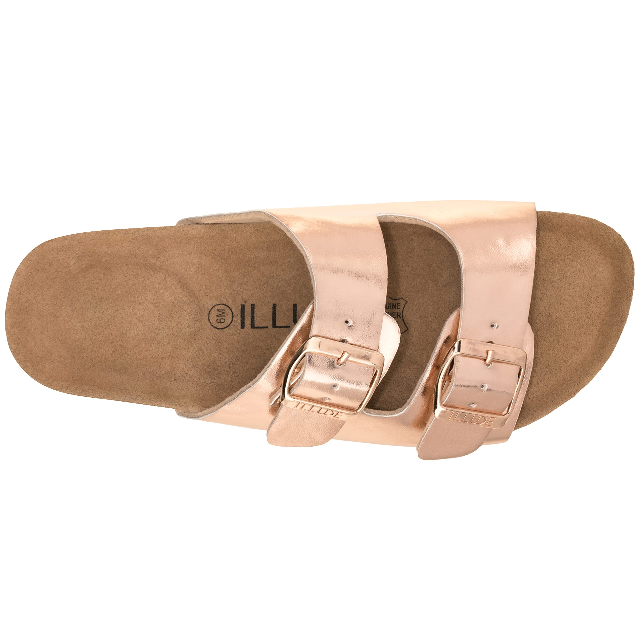 ILLUDE Women's Cork Footbed Sandals with Adjustable Buckles - Slip On Platform Slides for Summer, Beach, and Casual Wear - Comfortable Walking Sandals for Women
