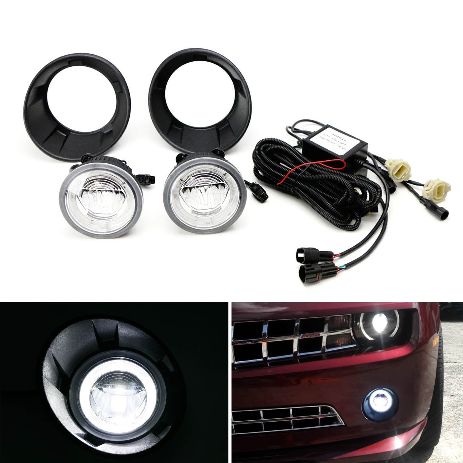 20W CREE LED Halo Ring DRL/Fog Lights with Bezels & Wiring Kit - Compatible with 2010-2013 Chevy Camaro - Upgrade Your Headlights for Enhanced Visibility & Style