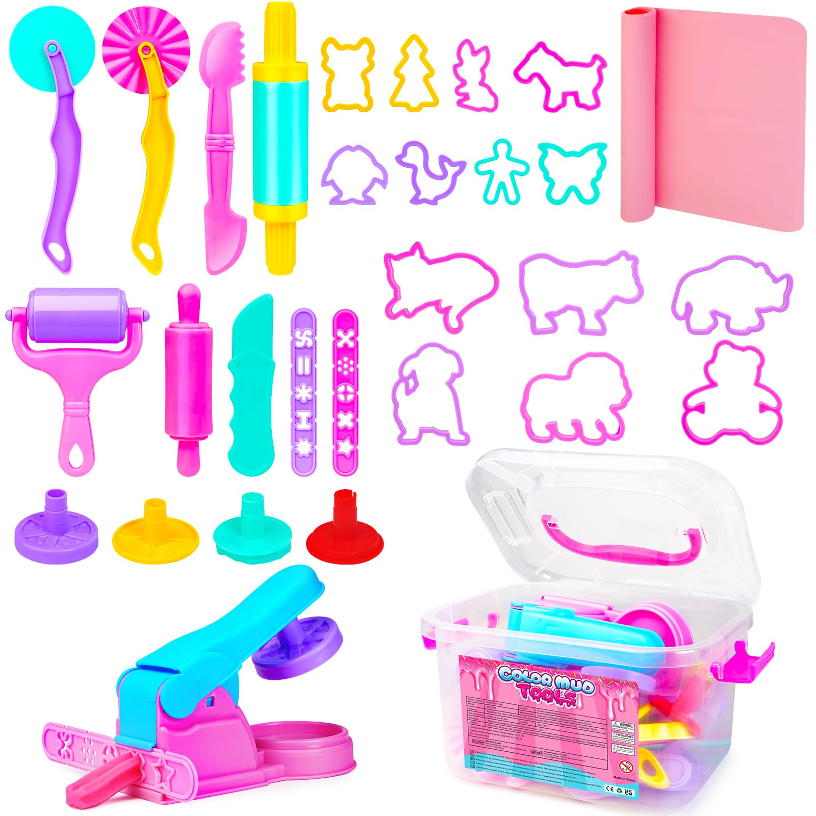 Kids Dough Tool Set - 24-Piece Playdough Accessories with Rolling Pin, Dough Mat & Storage Box | Educational Learning Toys for Toddlers Ages 3-8 | Perfect for Birthday, Christmas Gifts & Party Activities | Great for Sensory Play, Fine Motor Skills Development & Creative Fun