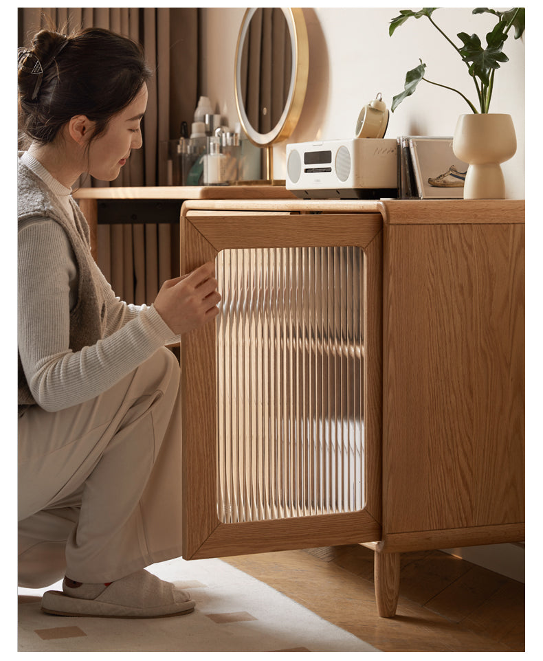 Solid Oak Retractable Vanity Dressing Table with Mirror - Perfect for Bedroom, Bathroom & Small Space Makeup Organization