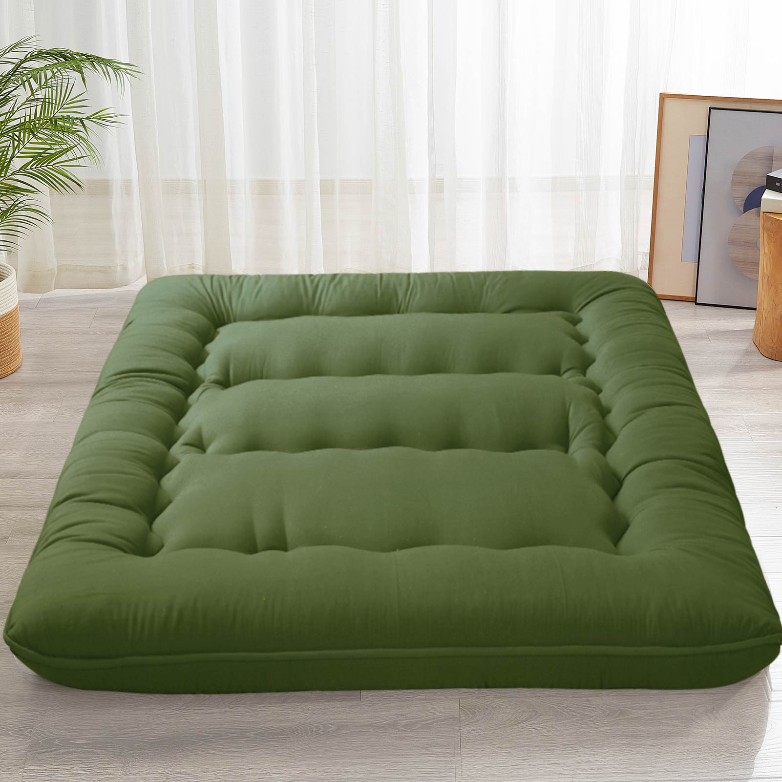 MAXYOYO 6 Extra Thick Japanese Classic Floor Futon Mattress - Green | Comfortable Tatami Sleeping Mat for Guest Room, Dorm, Camping & Meditation
