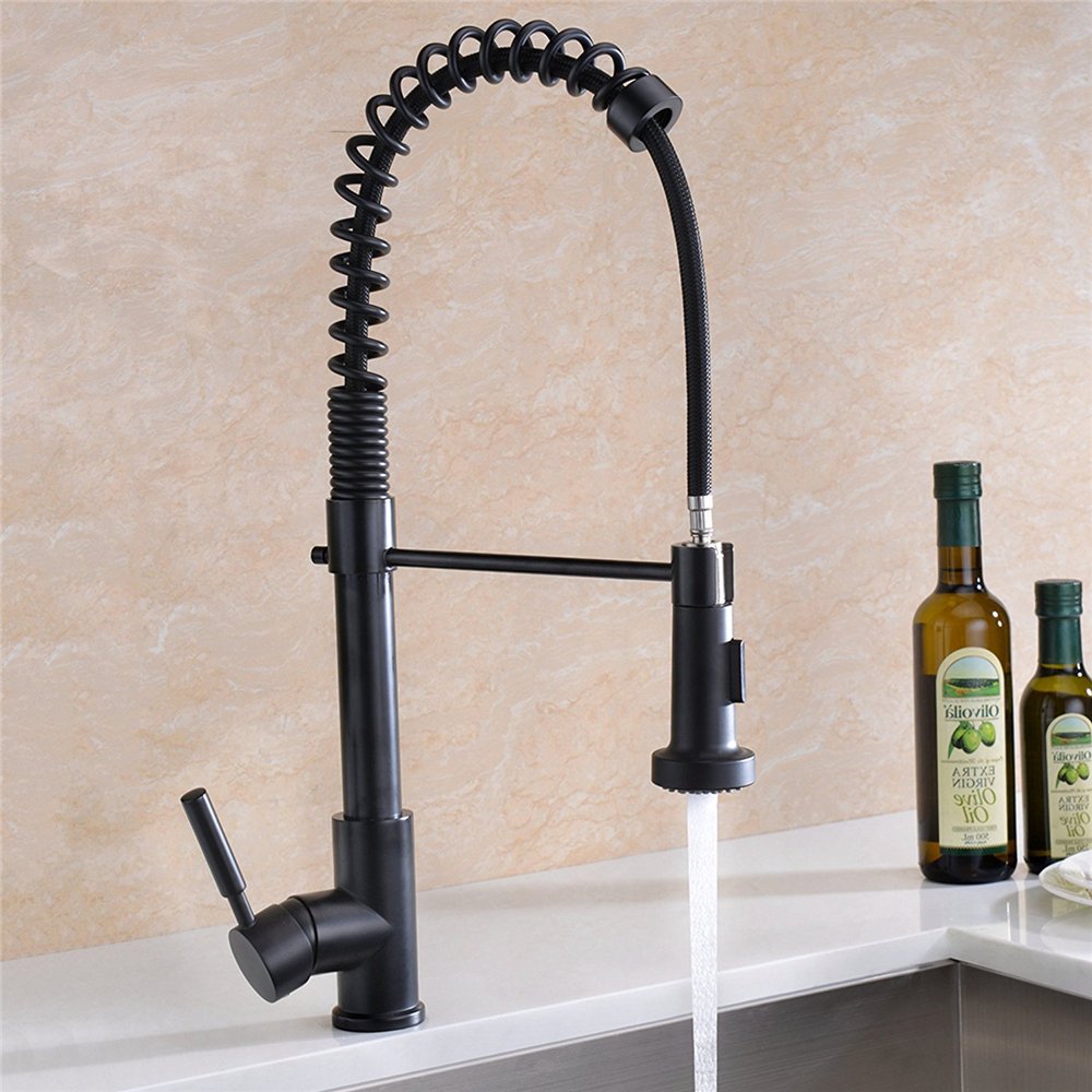 Single Handle Brass Kitchen Sink Faucet with Pull Down Sprayer in Oil Rubbed Bronze - Perfect for Modern Farmhouse & Industrial Style Kitchens