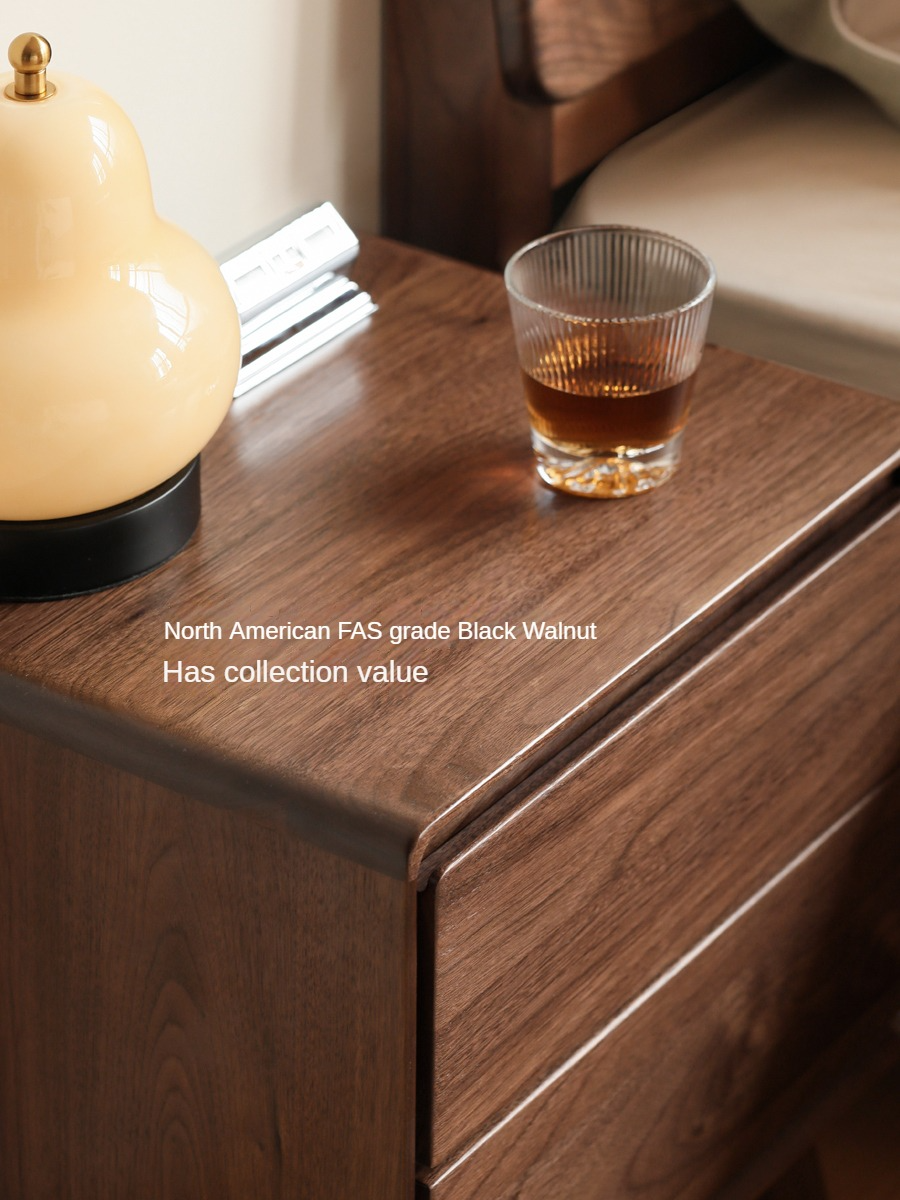 Solid Black Walnut Wood Classic Nightstand - Stylish Bedside Table for Bedroom, Living Room & Guest Room