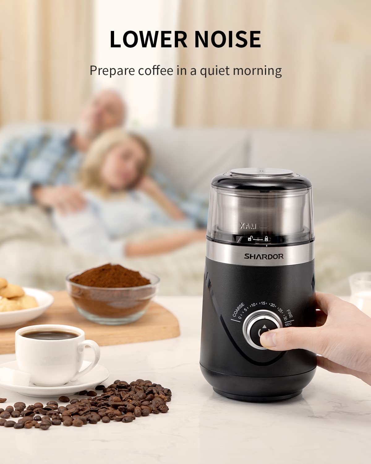 SHARDOR Upgraded Electric Coffee Grinder - Adjustable for Espresso, Herb & Spice Grinding with Removable Stainless Steel Bowl - Perfect for Home Kitchen & Coffee Shop Use (Black, 2.0)