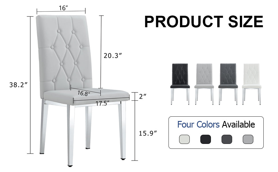 Modern 2-Piece Dining Chairs Set - Light Gray Faux Leather with Checkered Buckle Design for Kitchen, Dining Room & Office - Classic & Contemporary Style Home Furniture for Small Spaces