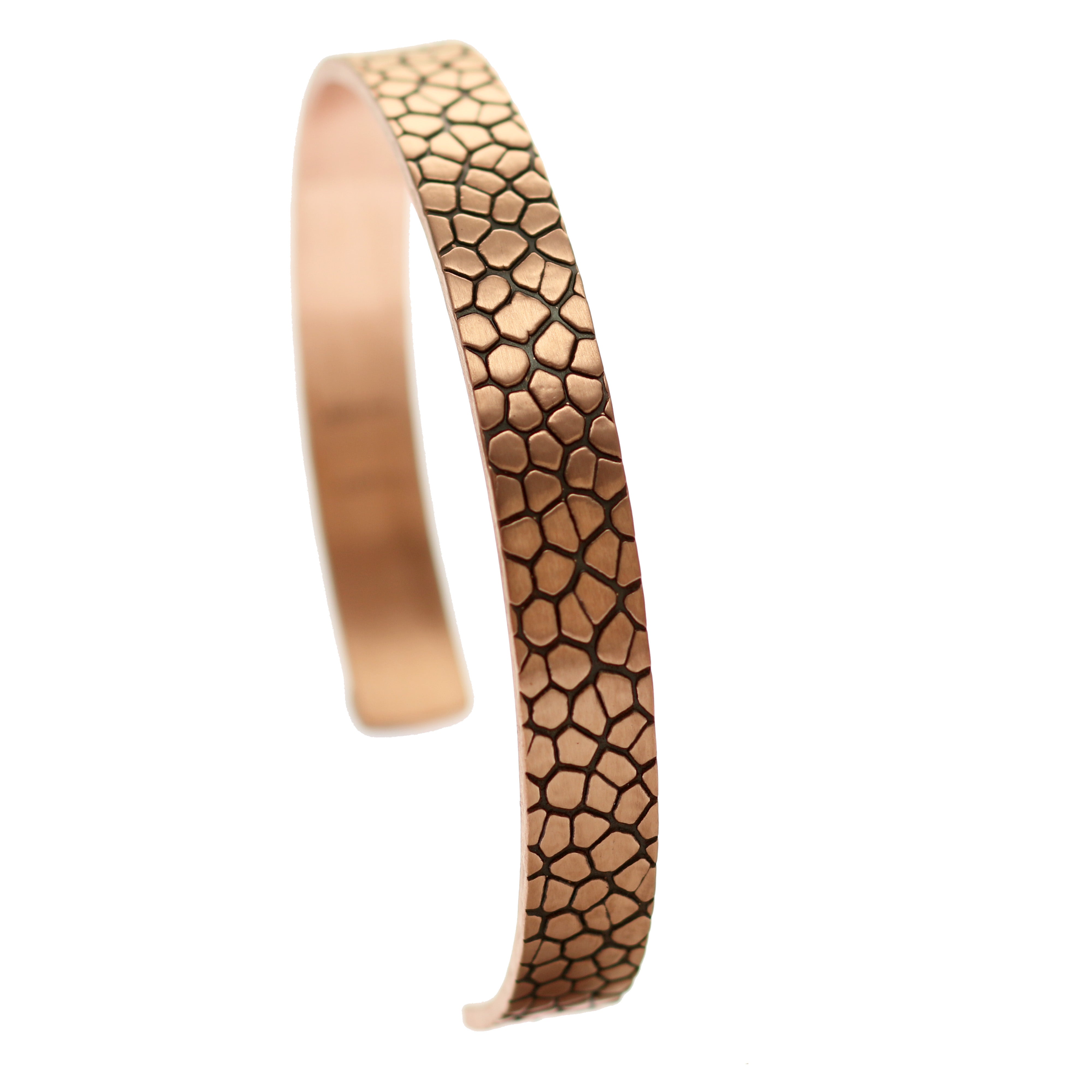 Men's Solid Copper Cuff Bracelet - 10mm Wide Embossed Snakeskin Design - Perfect for Casual Wear, Gifts & Special Occasions