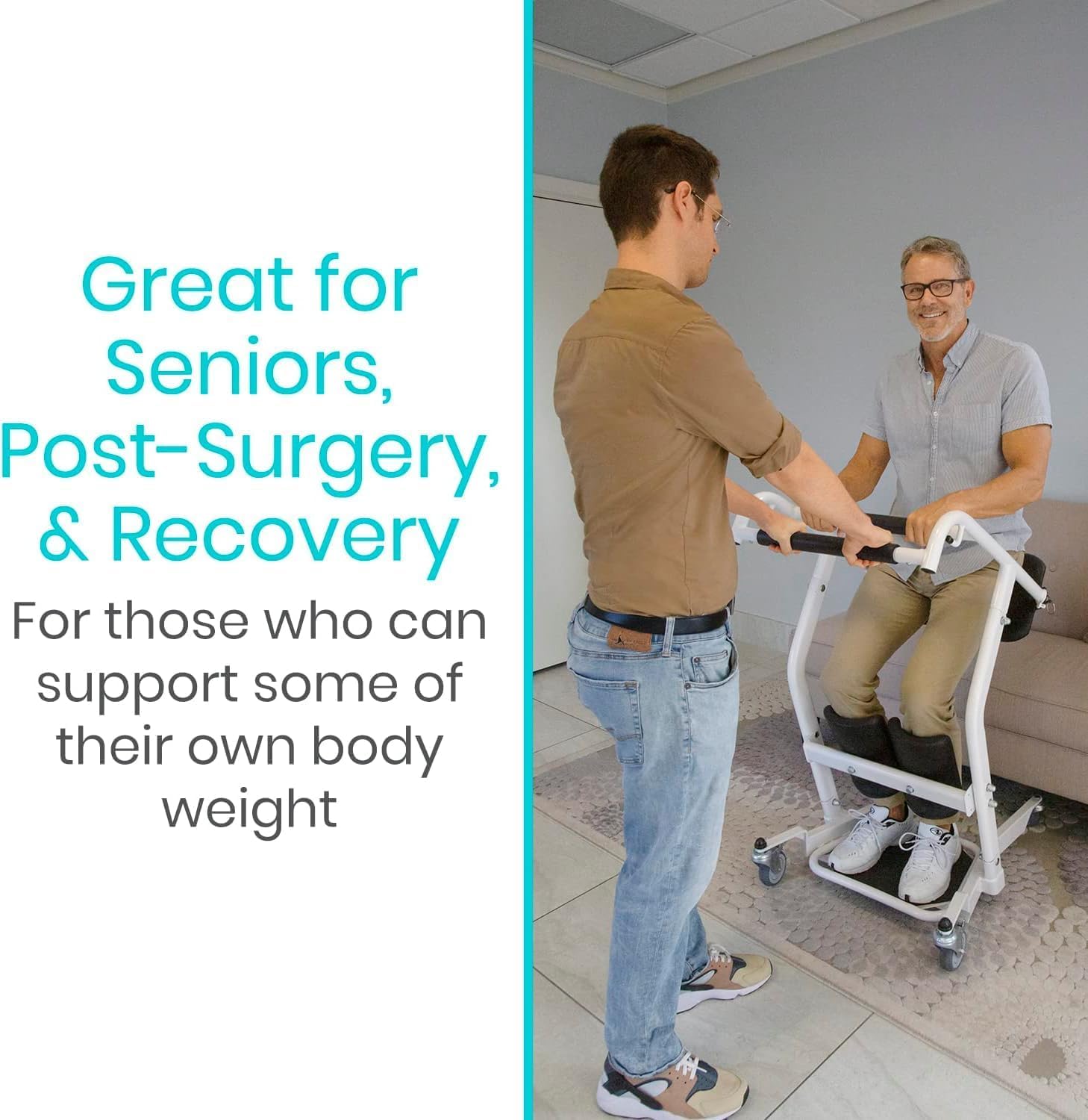 Vive Sit to Stand Lift & Transfer Sling - Elderly Stand Assist Mobility Aid for Home Care, Wheelchair Transfer Device, Disability Support for Adults (Sit to Stand Lift + Sling) - Ideal for Safe Patient Transfers from Bed to Chair or Wheelchair