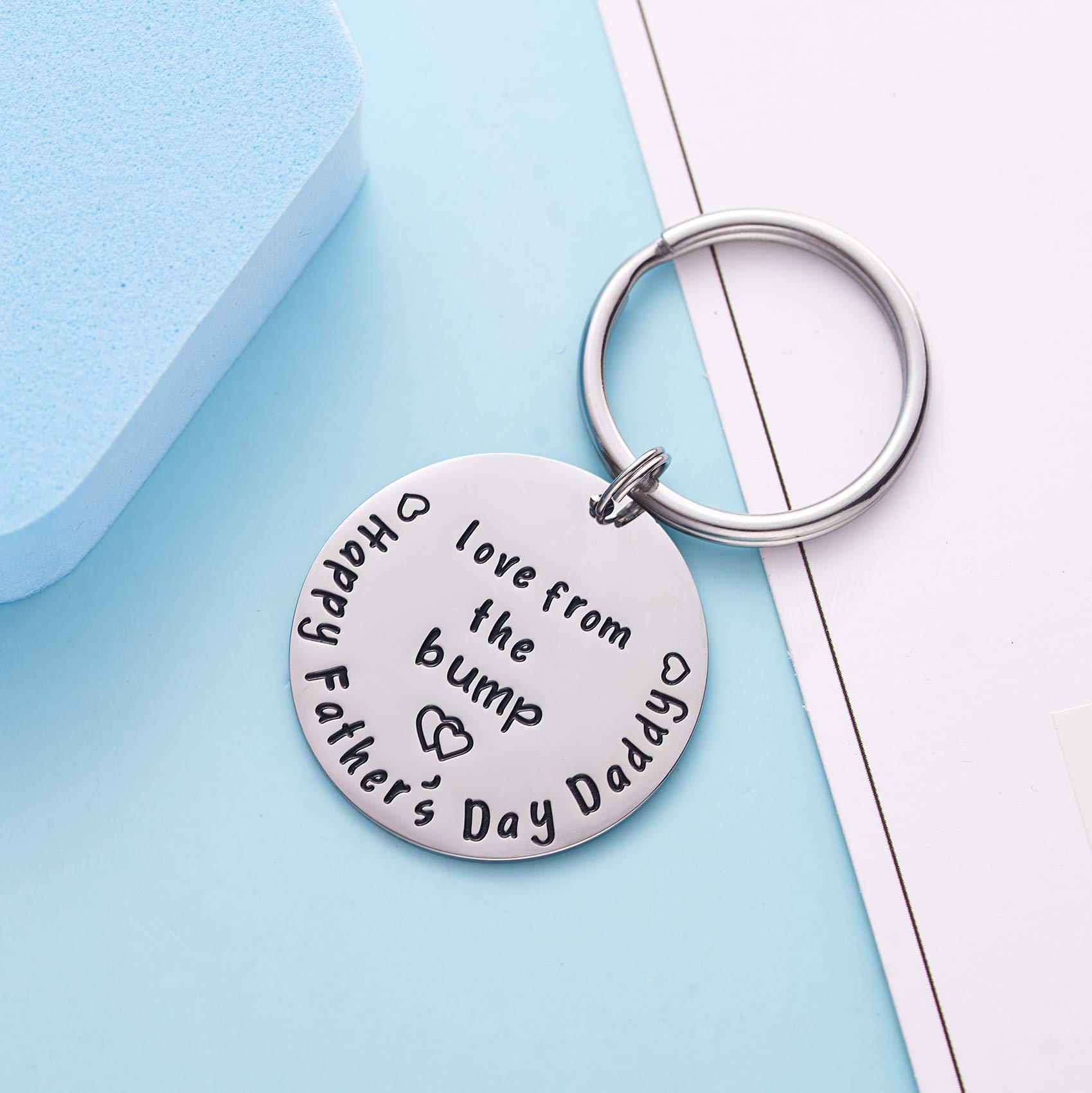 Personalized Happy Father’s Day Keychain Gift from Daughter or Son - Stainless Steel Engraved Keyring for Expecting Dads | Perfect Pregnancy Announcement & New Dad Gift Idea