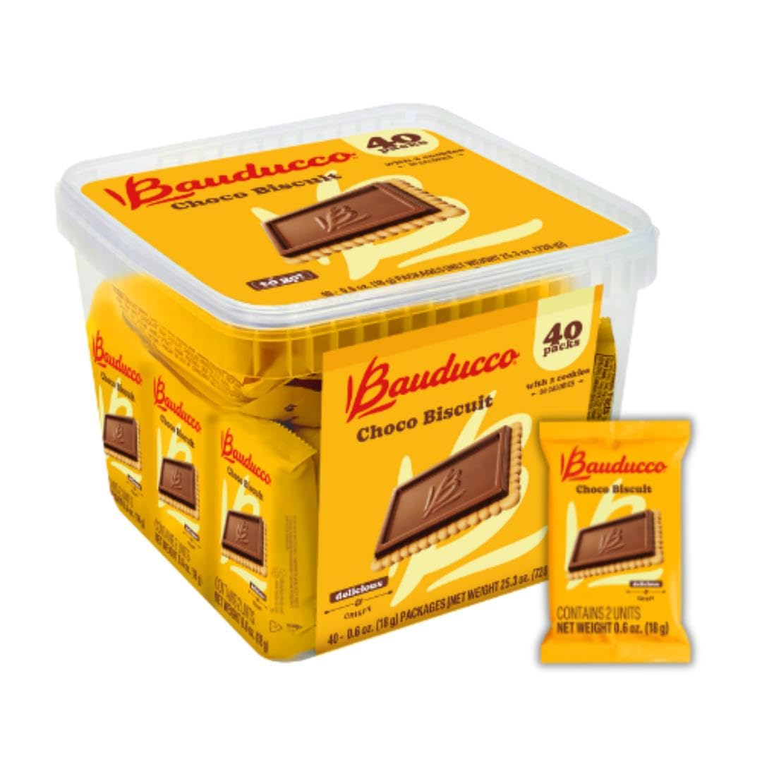 Bauducco Choco Biscuit Cookies 25.3oz (40 Pack) - Crispy Chocolate Snacks for Dessert & Lunch Boxes