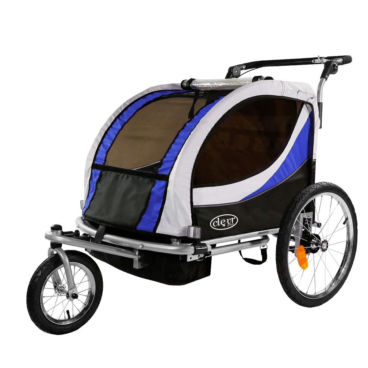 ClevrPlus Deluxe 3-in-1 Double Seat Bike Trailer & Jogging Stroller for Kids - Foldable, Collapsible with Pivot Front Wheel | Perfect for Cycling, Jogging & Outdoor Family Adventures