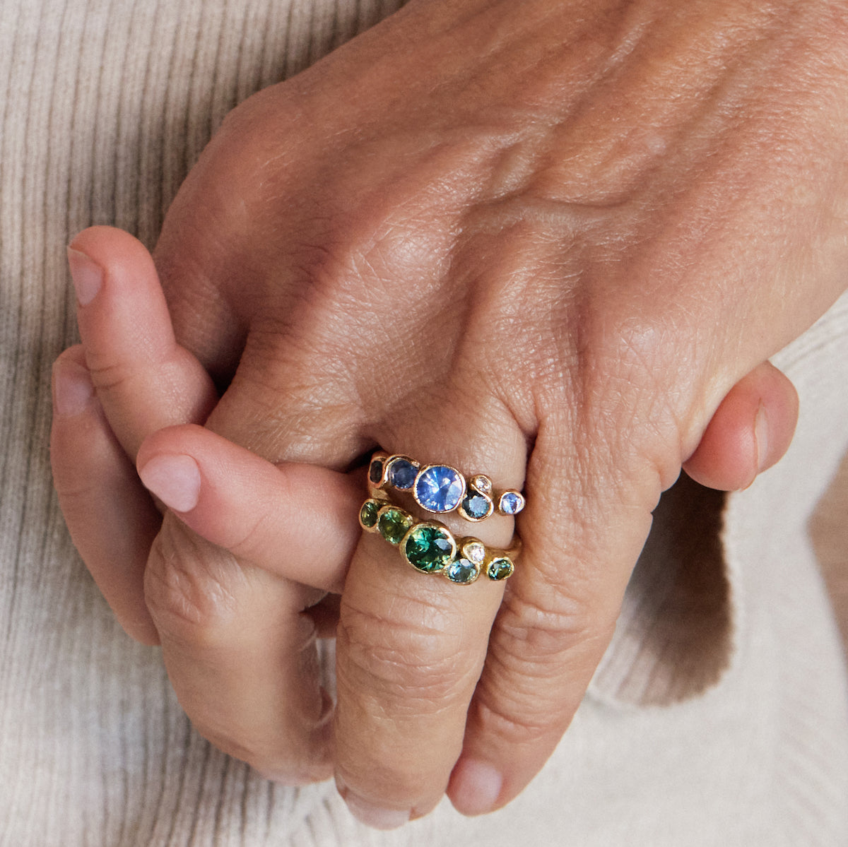 Ocean Sapphires Seaweed Ring - Elegant Sterling Silver Seaweed Design Ring for Women - Perfect for Beach Weddings, Boho Fashion & Everyday Wear