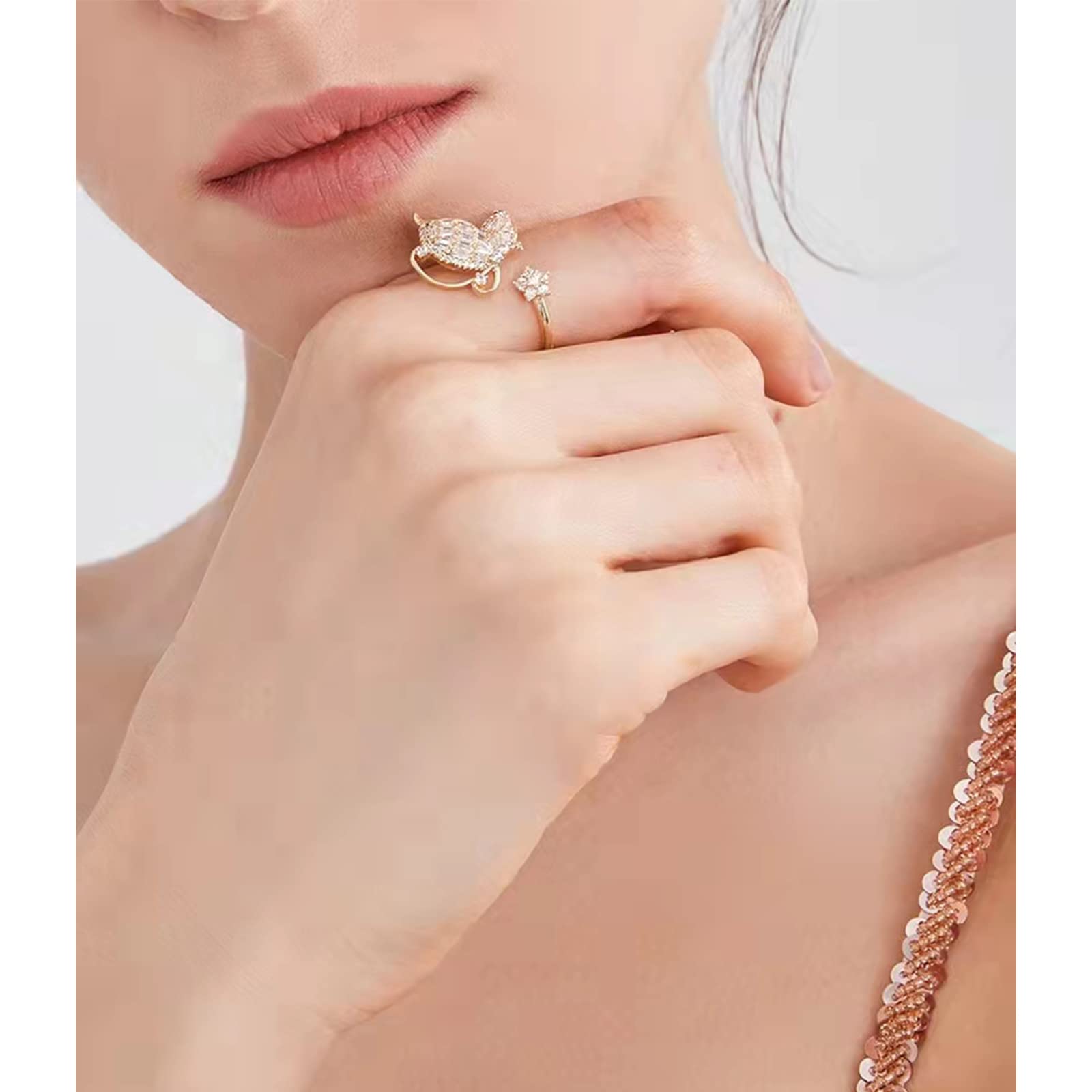 Vintage Gold-Plated Butterfly & Snake Statement Rings for Women - Adjustable Open Rings with Cubic Zirconia | Elegant Boho Jewelry for Parties, Weddings & Everyday Wear