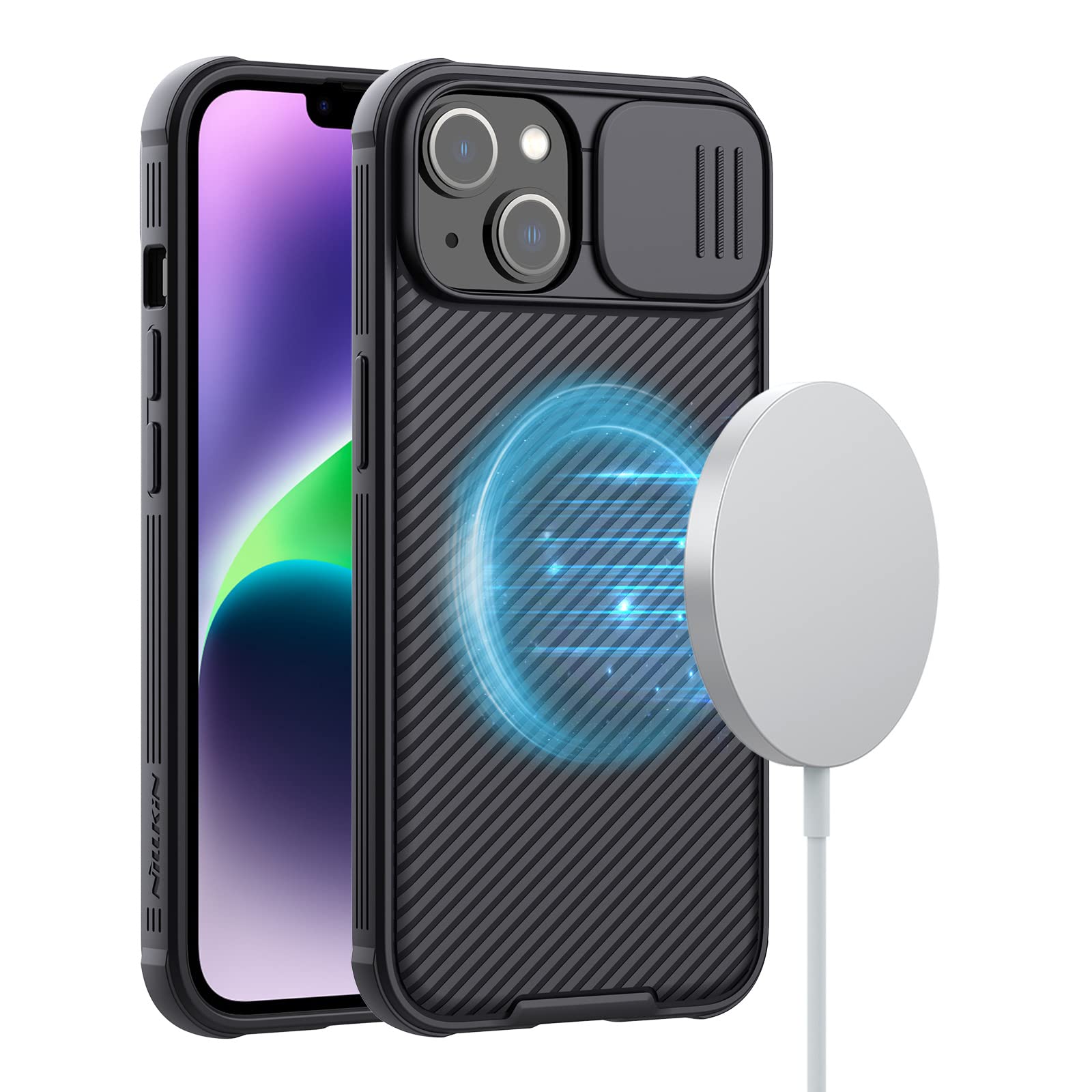 Nillkin MagSafe Compatible iPhone 14 Plus Case (6.7 inch) - CamShield Pro Magnetic Cover with Sliding Camera Protector & Wireless Charging Support - Black | Perfect for Daily Protection & Travel Use