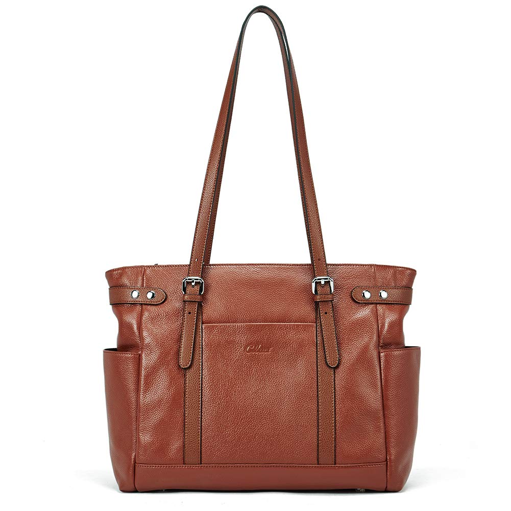 CLUCI Genuine Leather Laptop Tote Bag for Women - 15.6 Inch Professional Work Shoulder Briefcase - Perfect for Office, Business Travel & Daily Commute