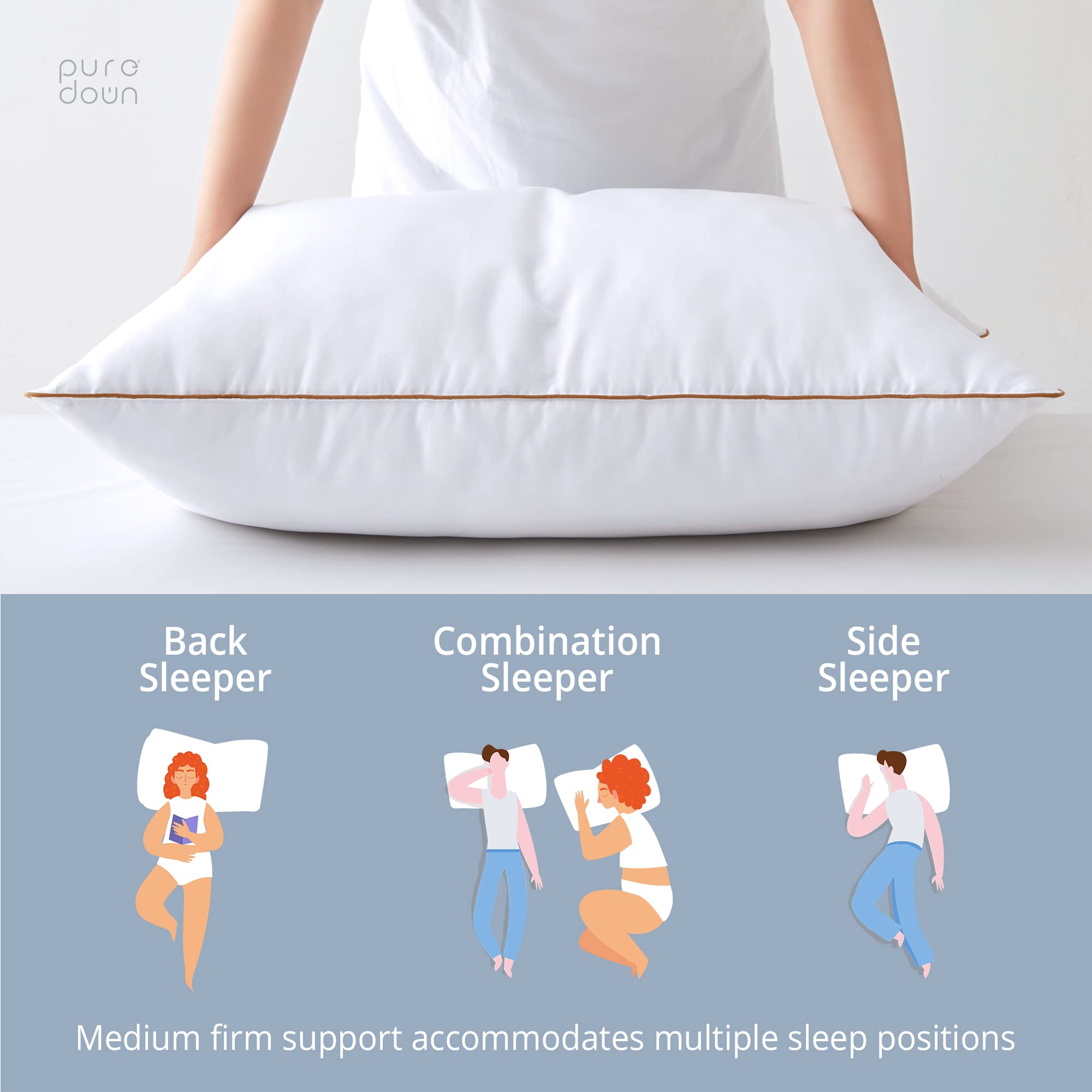 Premium Goose Feather & Down Pillows - Medium Firm Support for Side & Back Sleepers - 100% Cotton Cover - 2 Pack Queen Size (20x30 Inches) - Ideal for Hotels, Guest Rooms & Luxury Bedding