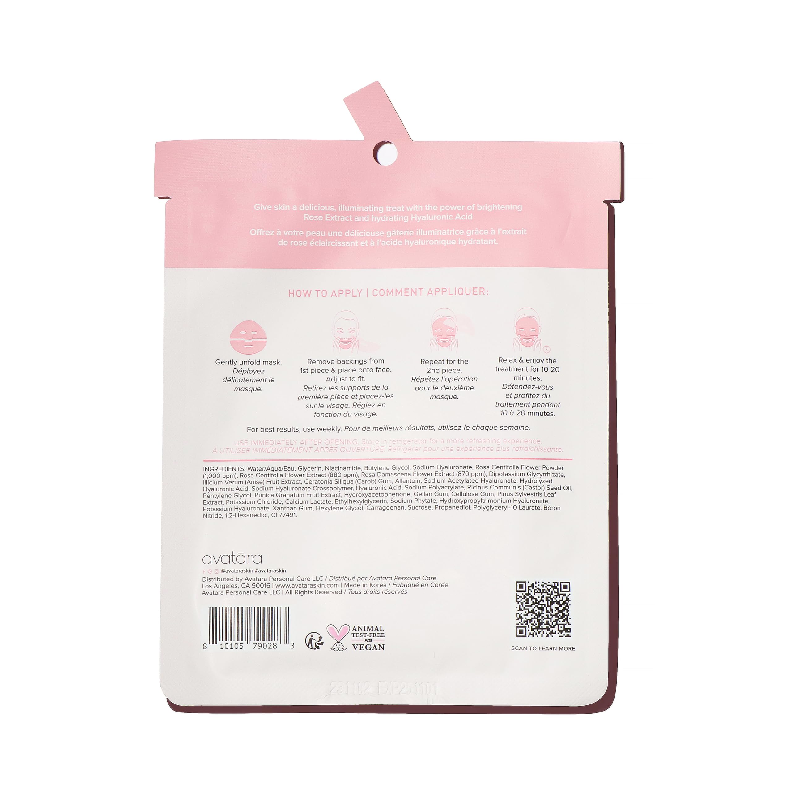 Avatara Rose Boba Hydrogel Mask - Cooling Facial Mask for Glow & Hydration - 2-Piece Set with Niacinamide & Rose Extract (30g) - Perfect for Spa Nights & Self-Care Routine