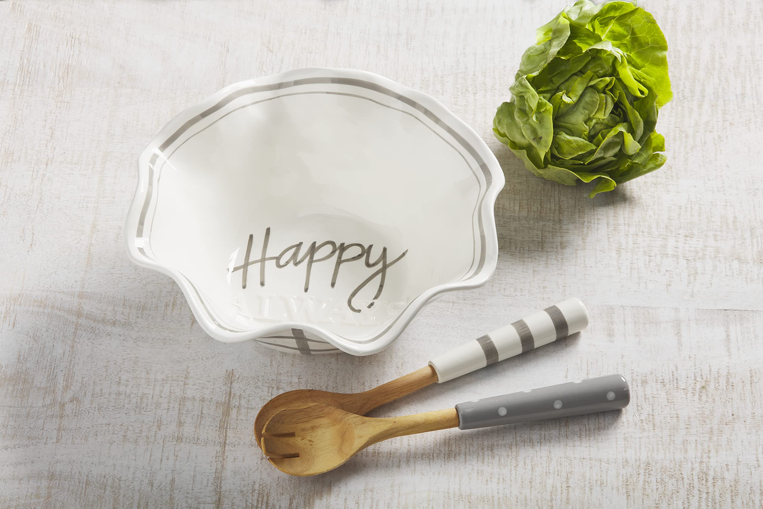 Happy Always Serving Utensil Set - White Ceramic Bowl (4.5