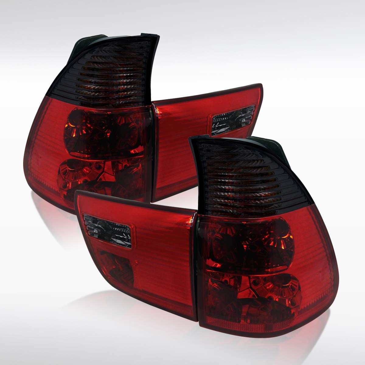 AUTOZENSATION Red Smoke Lens Tail Lights Pair for 2000-2006 BMW E53 X5 - Left & Right Assembly - Enhances Rear Visibility & Style for Night Driving