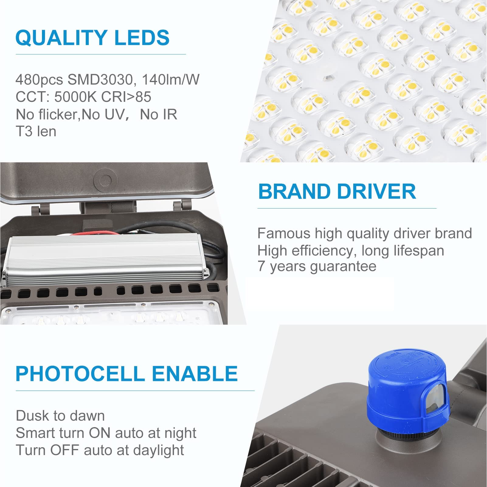 320W LED Parking Lot Lights 48000lm (150Lm/W) - Smart Dusk to Dawn Outdoor Pole Lights with Slipfitter Mount - Energy Efficient Commercial Lighting for 30~50ft Height - 2 Pack with 7 Year Warranty - Ideal for Parking Lots, Warehouses, Gas Stations & Outdoor Security Areas