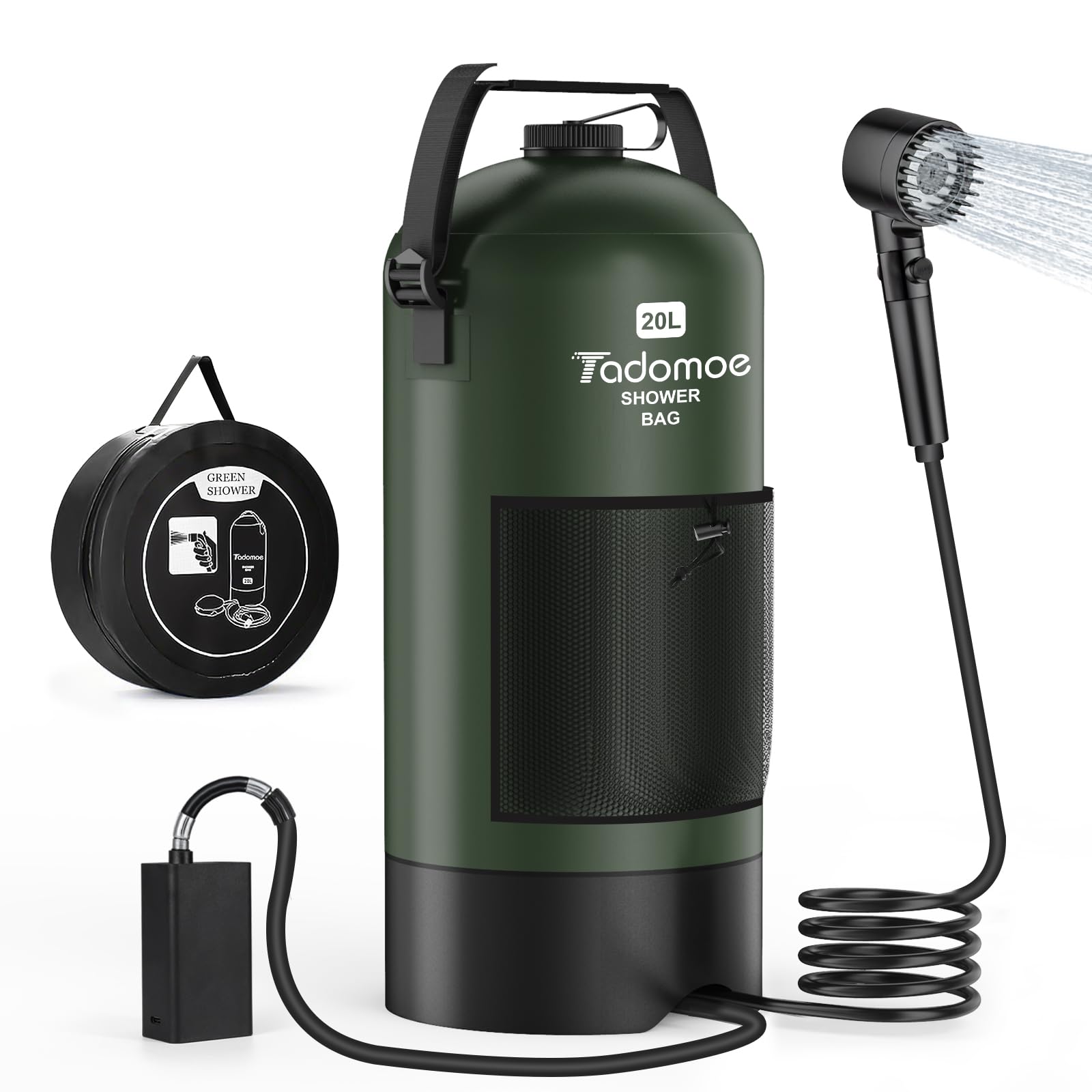 5-Gallon Portable Camping Shower with Battery-Powered Pump & LED Flashlight - Lightweight Outdoor Shower Bag for Hiking, Beach Trips & RV Use - Enjoy Home Shower Experience Anywhere