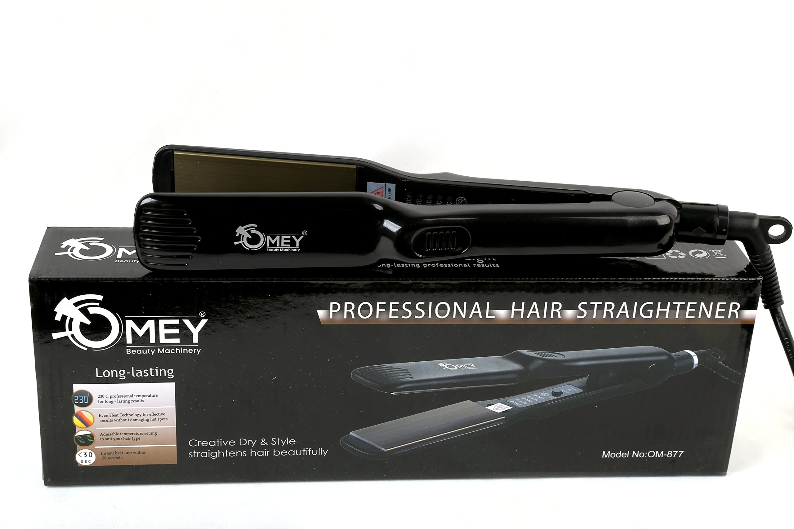 OMEY Professional Ceramic Hair Straightener - 35mm Flat Iron for Smooth, Shiny Hair - Black Styling Tool for Women (Perfect for Home Use, Travel & Salon Styling)