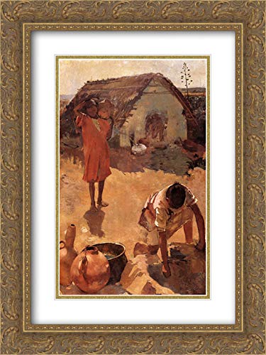 Theo van Rysselberghe - Figures Near A Well In Morocco 18x24 Inch Gold Ornate Framed Art Print with Double Matting | Museum Quality Wall Decor for Living Room, Bedroom & Office