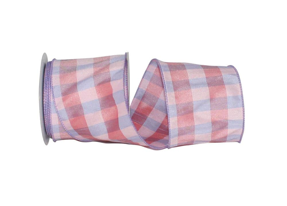 4 Inch 10 Yards Check Dupioni Wired Edge Ribbon - Lavender Color for Gift Wrapping, Wedding Decorations & DIY Crafts