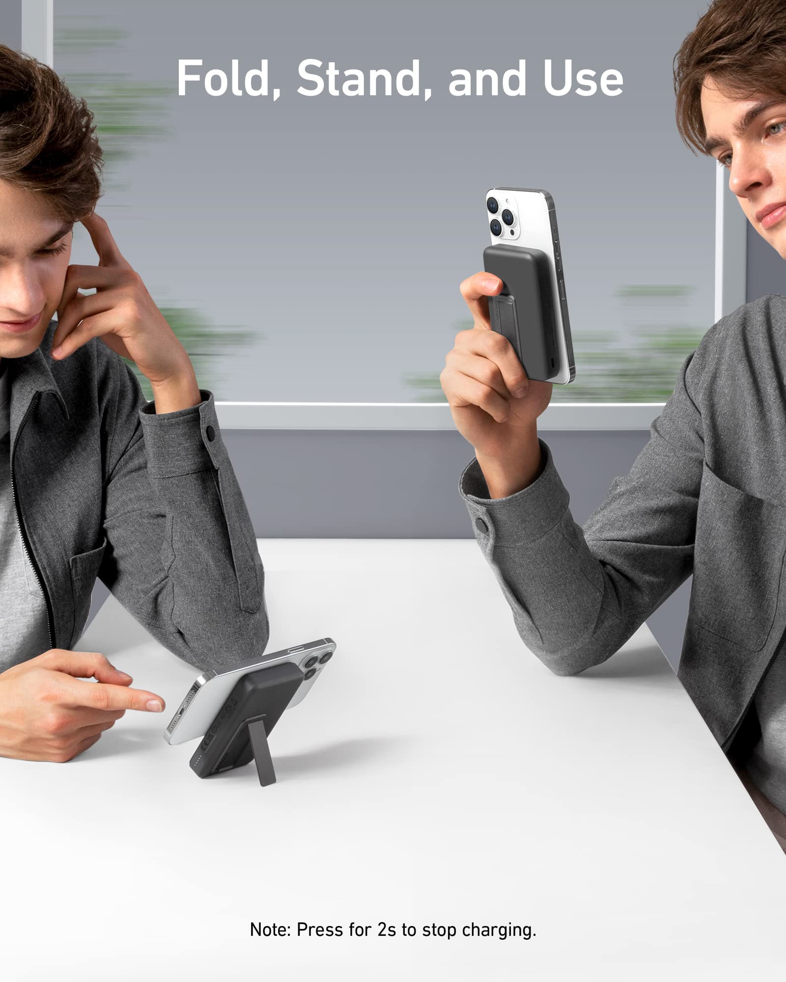 Anker 633 Magnetic Battery - 10,000mAh Foldable Wireless Portable Charger with Stand | 20W USB-C PD Power Bank | Magsafe-Compatible for iPhone 16/15/14/13/12 Series | Perfect for Travel, Office & On-the-Go Charging