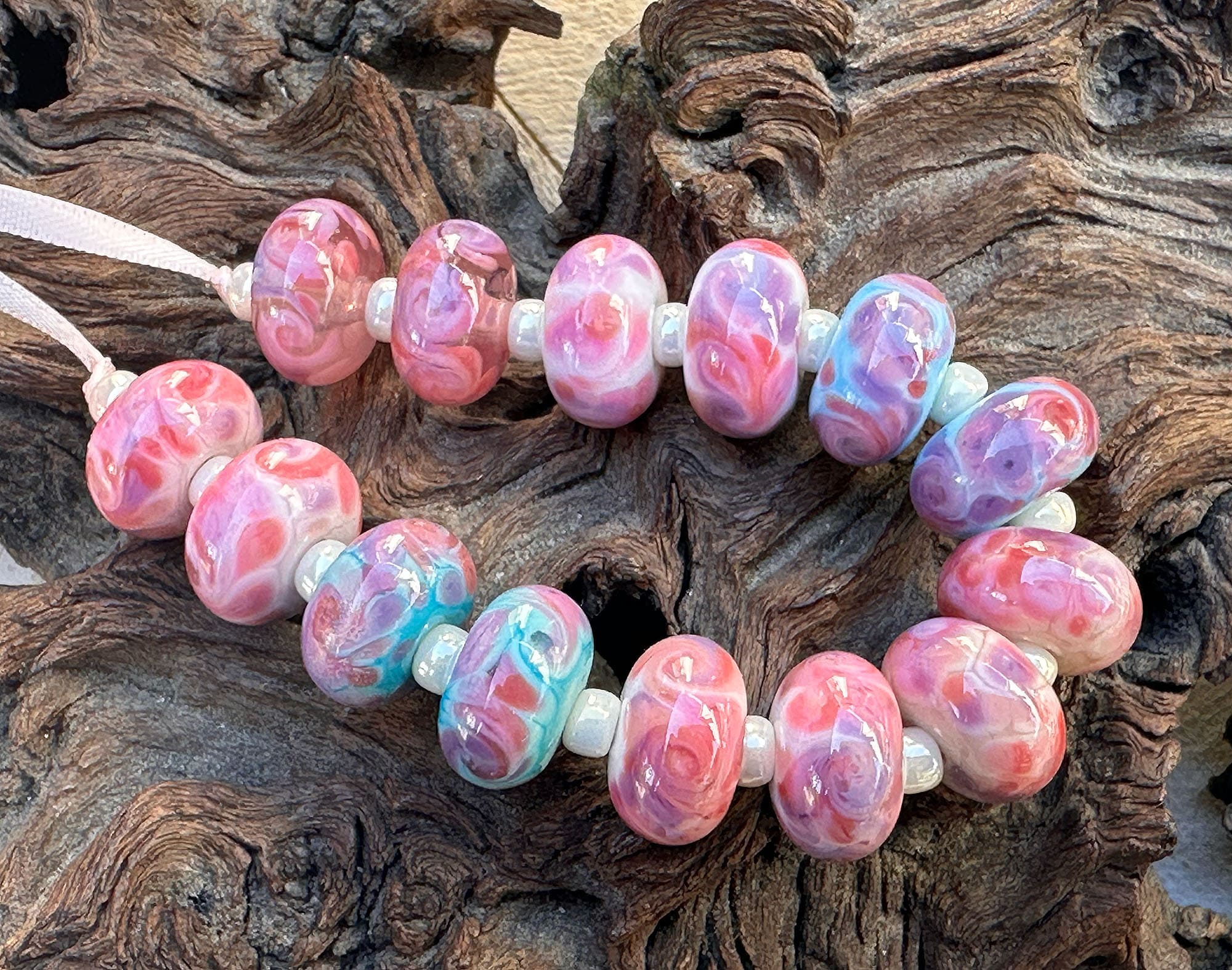 14pcs Pink Mosaic Twist Lampwork Glass Beads for Jewelry Making - DIY Bracelets, Necklaces, Earrings - Perfect for Crafting, Gifts & Boho Style Accessories